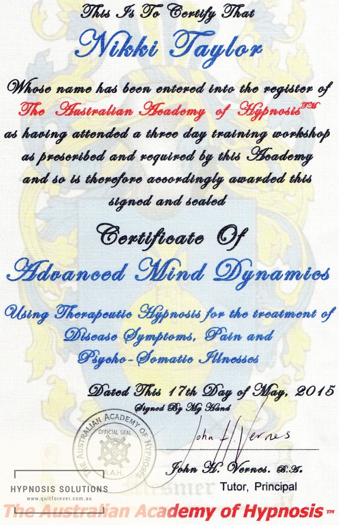 Certificate of Advanced Mind Dynamics