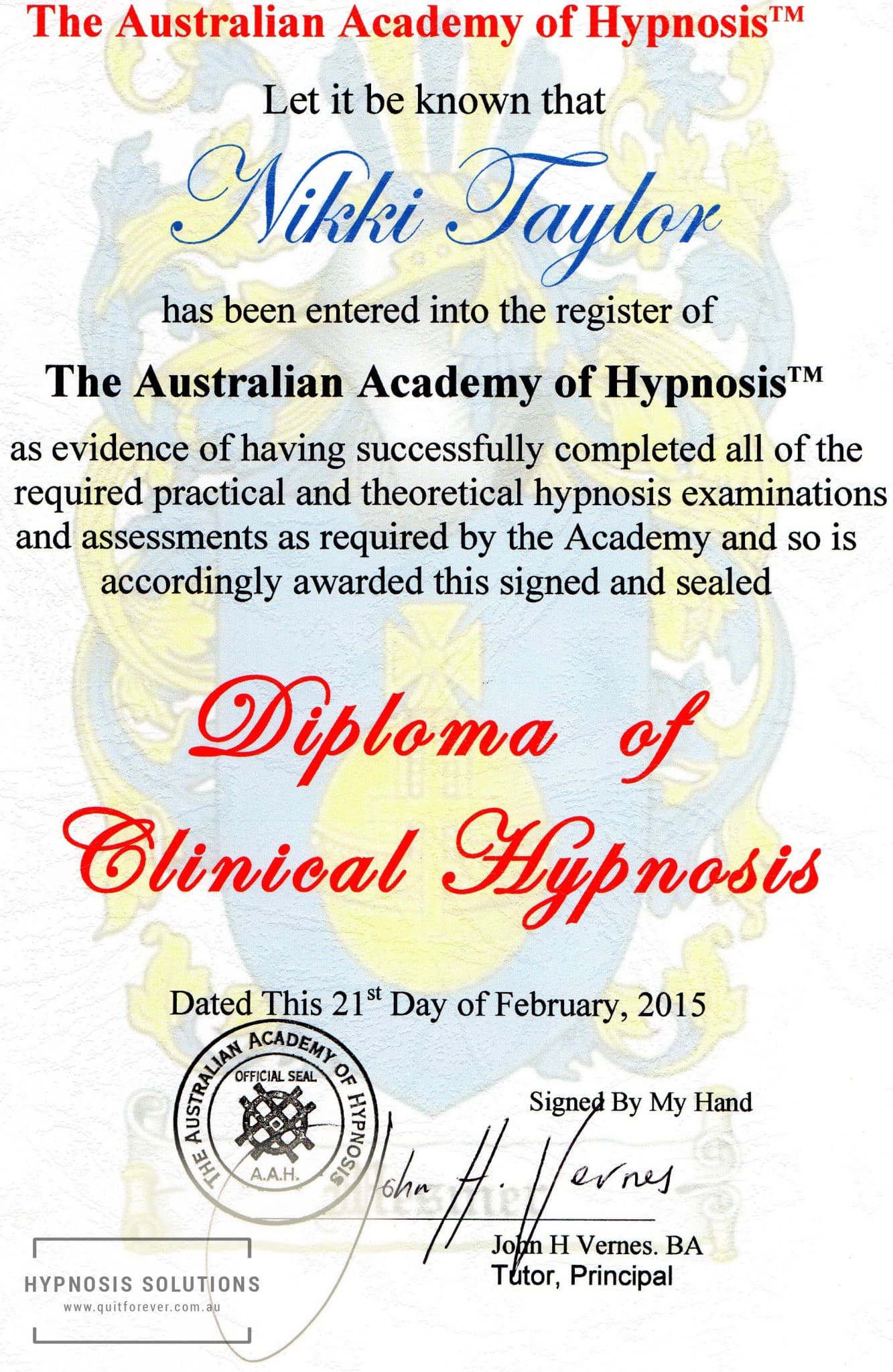 Diploma of Clinical Hypnosis